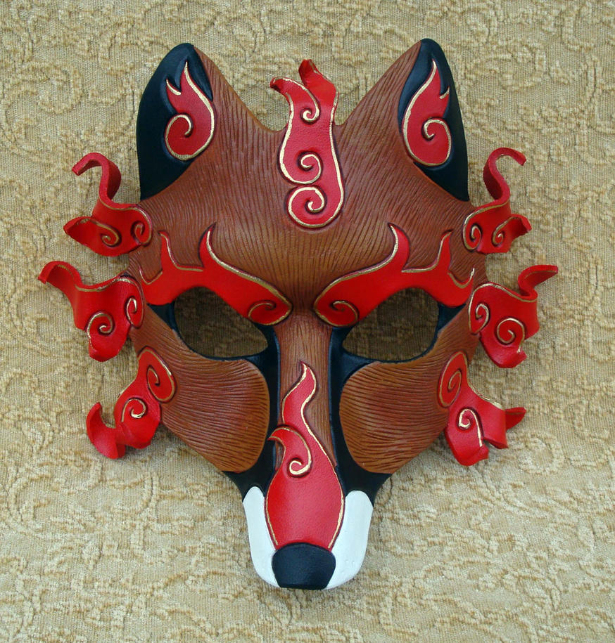 Flaming Red Fox Kitsune Mask by merimask on DeviantArt
